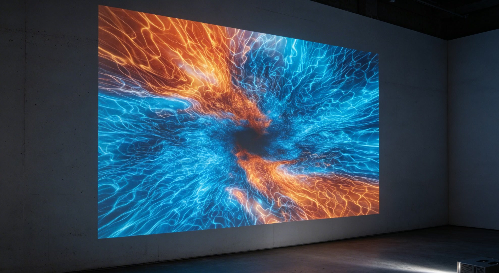 Lumenfold Aion Passage visual art projected onto a studio wall